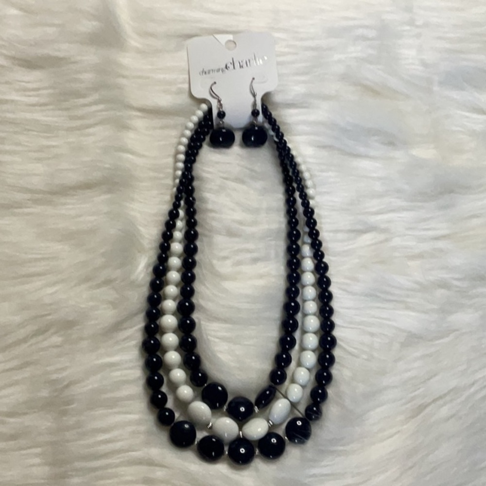 Charming Charlie Black and White Beaded Necklace